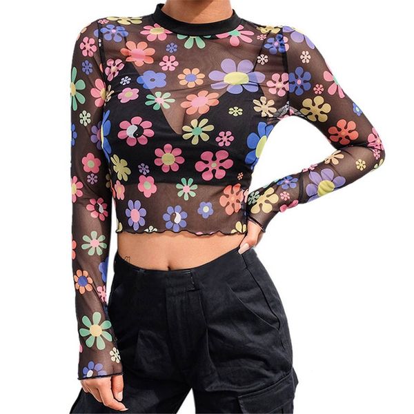 new arrival spring fashion women black o neck mesh sheer see-through colorful flower print long sleeve crop short t shirt, White
new arrival spring fashion women black o neck mesh sheer see-through colorful flower print long sleeve crop short t shirt, White