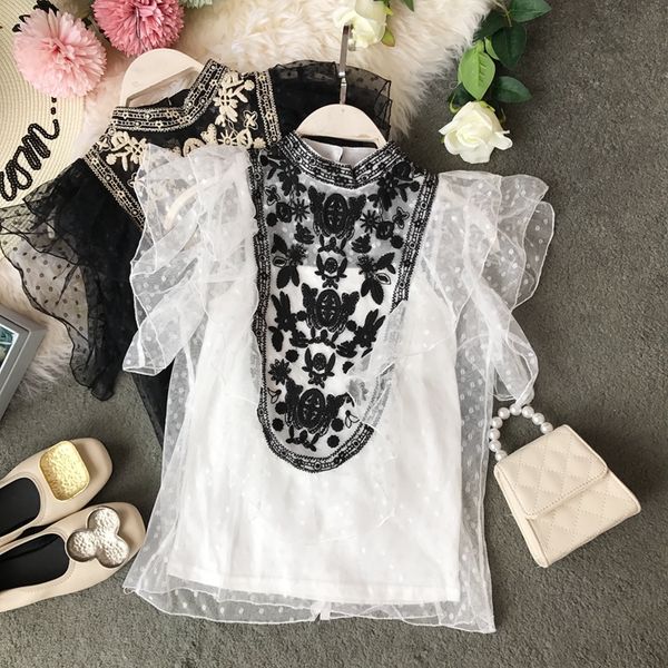 2019 new fashion women's blouse shirt flounced collar blouse embroidered lace stitching yarn, White
2019 new fashion women's blouse shirt flounced collar blouse embroidered lace stitching yarn, White