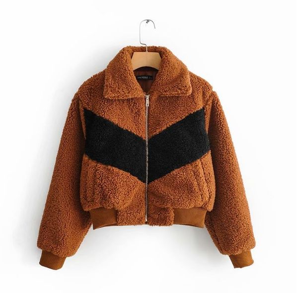 hcbless women's 2019 autumn new plush color matching thick warm jacket women's loose jacket, Tan;black 
hcbless women's 2019 autumn new plush color matching thick warm jacket women's loose jacket, Tan;black