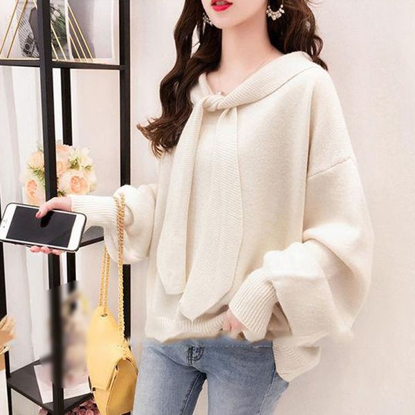 autumn new loose large size women thick sweater fashion sweet solid color long sleeve lace-up knit pullover jumper pull women, White;black
autumn new loose large size women thick sweater fashion sweet solid color long sleeve lace-up knit pullover jumper pull women, White;black
