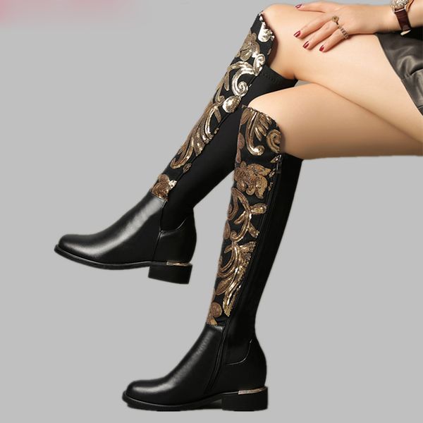 genuine leather boots women autumn winter boots bling fashion stretch knee high boots ladies shoes, Black
genuine leather boots women autumn winter boots bling fashion stretch knee high boots ladies shoes, Black
