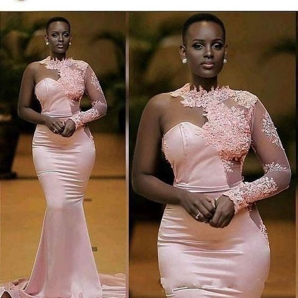 2020 saudi arabic one shoulder long sleeve evening prom dresses high neck pink lace mermaid plus size special occasion dress black girls
2020 saudi arabic one shoulder long sleeve evening prom dresses high neck pink lace mermaid plus size special occasion dress black girls