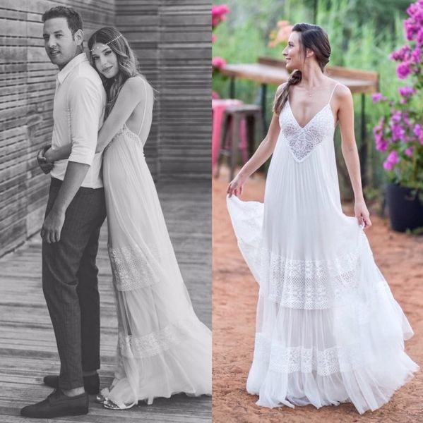 simple bohemian beach wedding dresses spaghetti strap v neck backless boho bridal gowns floor length vestidos de novia, White
simple bohemian beach wedding dresses spaghetti strap v neck backless boho bridal gowns floor length vestidos de novia, White