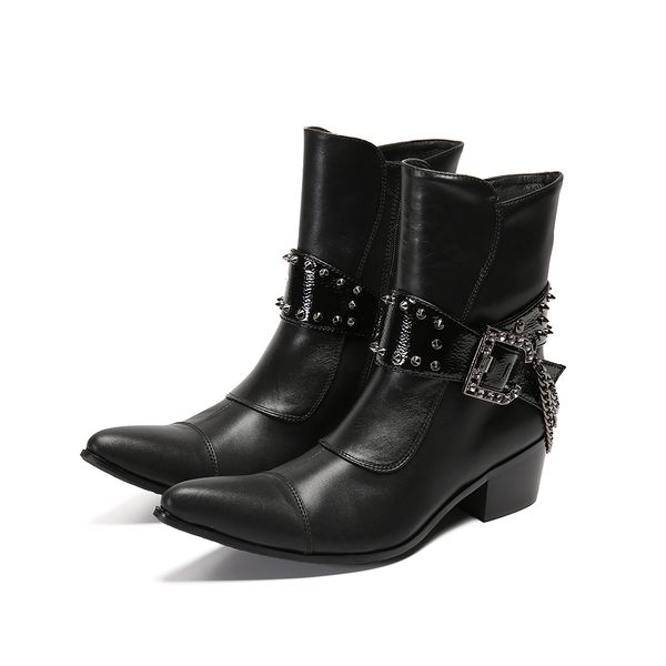 punk style pointed toe rivets ankle boots men genuine leather cowboy boots fashion chains western boots plus size men shoes, Black
punk style pointed toe rivets ankle boots men genuine leather cowboy boots fashion chains western boots plus size men shoes, Black