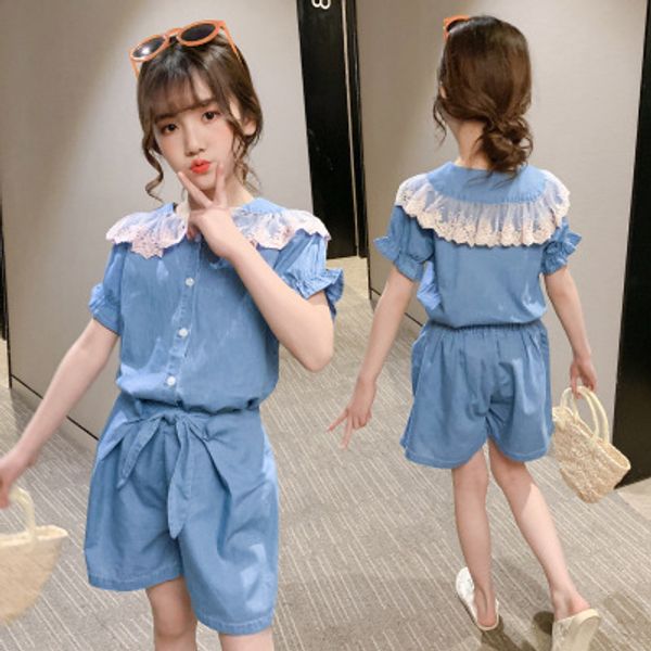 5-10 years old child suit girl denim cotton summer wear british style new children's shorts two-piece fashion casual girl suit, White
5-10 years old child suit girl denim cotton summer wear british style new children's shorts two-piece fashion casual girl suit, White