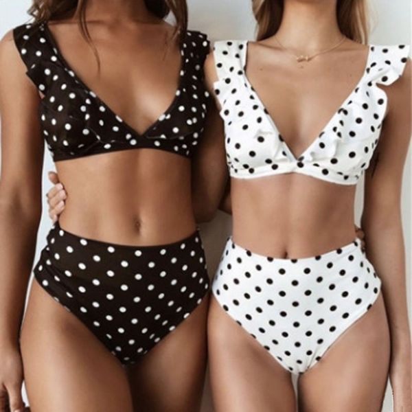 lotus leaf deep v women's split high waist black and white polka dot bikini bikini printing swimming, White;black
lotus leaf deep v women's split high waist black and white polka dot bikini bikini printing swimming, White;black