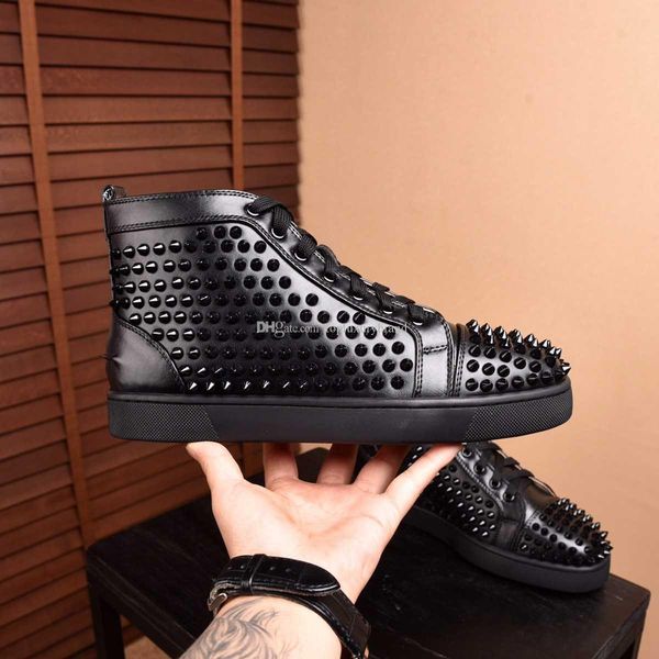 wholesale red bottom sneakers men black leather spikes high cut studded red sole brands design comfortable casual shoes good quality free
wholesale red bottom sneakers men black leather spikes high cut studded red sole brands design comfortable casual shoes good quality free