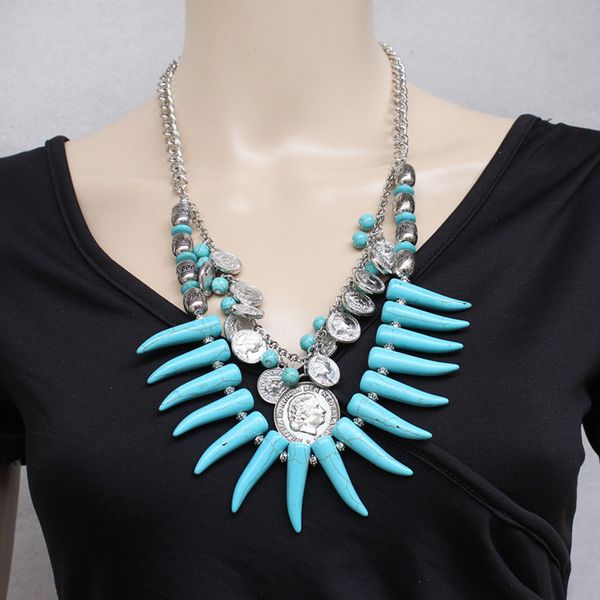 ivory turquoise bib necklace chain statement coins pendant chunky choker jewelry, Silver
ivory turquoise bib necklace chain statement coins pendant chunky choker jewelry, Silver