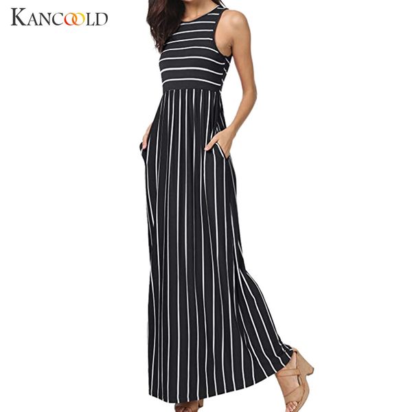 kancoold dress women summer sleeveless striped pockets loose swing long dress casual maxi fashion new women 2019may3, Black;gray
kancoold dress women summer sleeveless striped pockets loose swing long dress casual maxi fashion new women 2019may3, Black;gray
