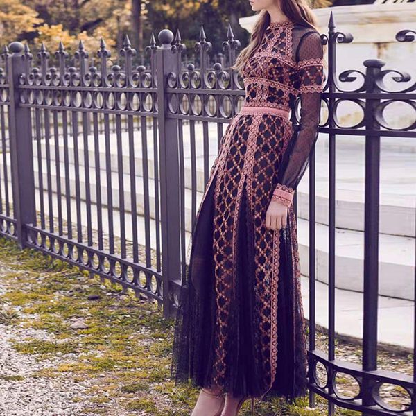 new fashion 2019 designer runway maxi dress women's long sleeve lace patchwork gauze pleated long dress, Black;gray
new fashion 2019 designer runway maxi dress women's long sleeve lace patchwork gauze pleated long dress, Black;gray