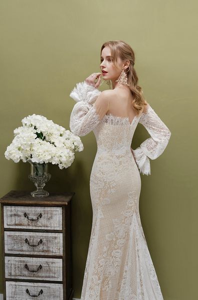 vintage long sleeve lace boho champagne bridal gown wedding dresses real p factory price, White
vintage long sleeve lace boho champagne bridal gown wedding dresses real p factory price, White