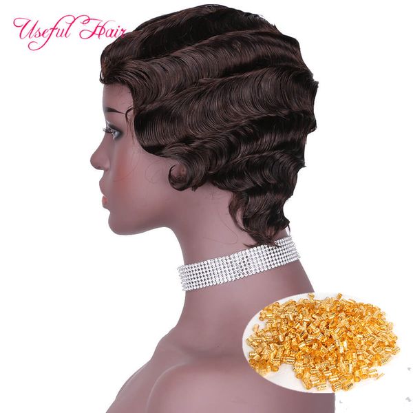 

Wavy Human Hair Wigs Bob Ombre Wig Short Wigs Brazilian Finger Wave Virgin Human Hair Wigs with Baby Hair Preplucked Brazilian Straight, Same with picture