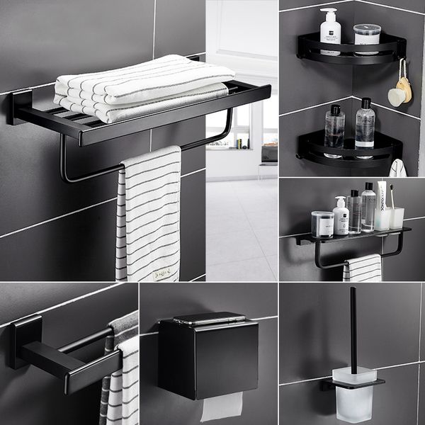 bath accessory set black aluminum alloy bathroom accessories toilet paper holder towel shelf brush rack soap dish storage shower caddy hook
bath accessory set black aluminum alloy bathroom accessories toilet paper holder towel shelf brush rack soap dish storage shower caddy hook