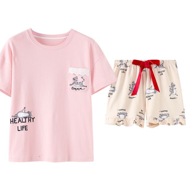 summer pijama 100%cotton cartoon women pajamas short sleeve round neck casual soft two pieces set ladies sleepwear female pyjama, Blue;gray
summer pijama 100%cotton cartoon women pajamas short sleeve round neck casual soft two pieces set ladies sleepwear female pyjama, Blue;gray