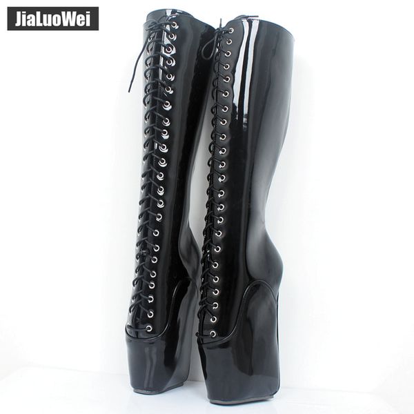 jialuowei brand 18cm super high heel wedges ballet boots women stange heels patent leather cross-tie fetish knee high boots, Black
jialuowei brand 18cm super high heel wedges ballet boots women stange heels patent leather cross-tie fetish knee high boots, Black