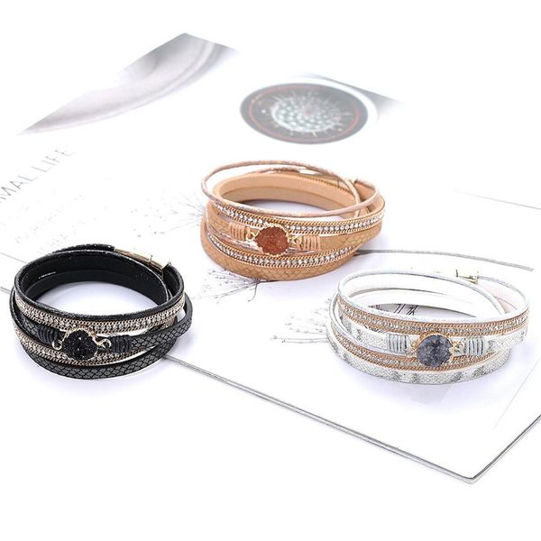 new fashion women natural stone crystal multi-layer leather bangle jewelry charm pendant bracelets, Golden;silver
new fashion women natural stone crystal multi-layer leather bangle jewelry charm pendant bracelets, Golden;silver