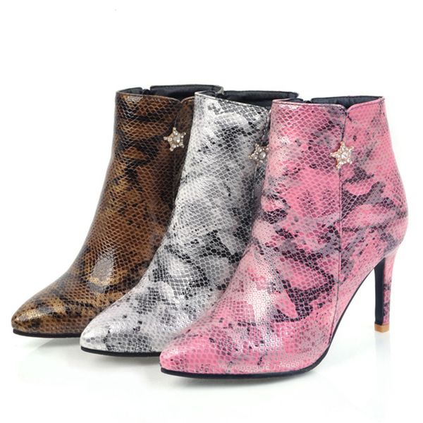 women spring autumn snakeskin pattern ankle pu boots zipper pointed toe super thin high heels booties size 34-39 6o0314, Black
women spring autumn snakeskin pattern ankle pu boots zipper pointed toe super thin high heels booties size 34-39 6o0314, Black
