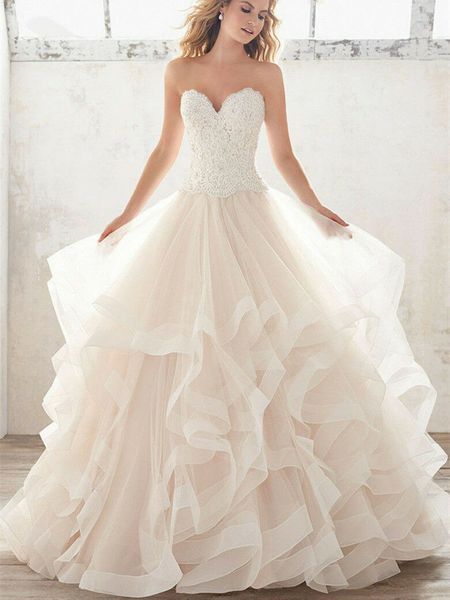 2020 sweetheart lace a-line wedding dresses simple soft tulle bridal gowns spring long robe de marriage, White
2020 sweetheart lace a-line wedding dresses simple soft tulle bridal gowns spring long robe de marriage, White