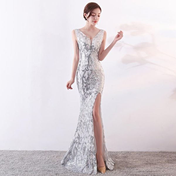 long evening dresses sequined zipper back mermaid party formal dresses backless prom vestido de noiva, White;black
long evening dresses sequined zipper back mermaid party formal dresses backless prom vestido de noiva, White;black