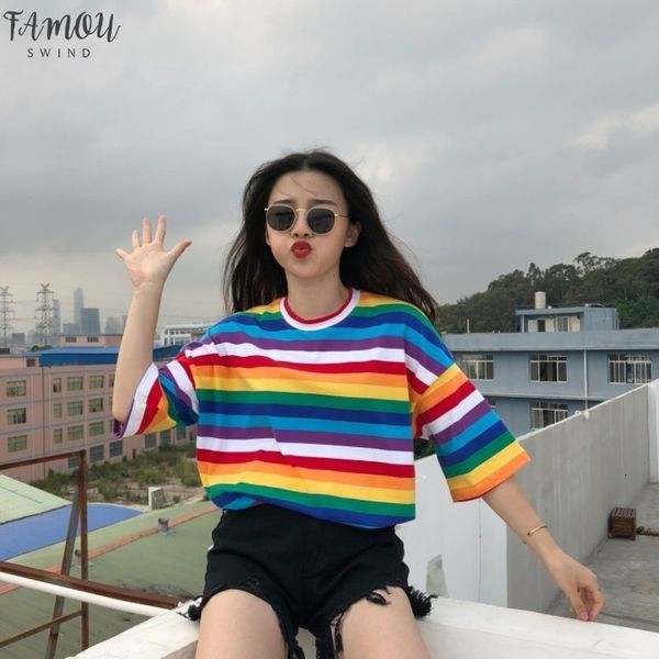 new t shirt women rainbow striped harajuku tshirt 2020 summer short sleeve korean punk t shirt camiseta feminina t8, White
new t shirt women rainbow striped harajuku tshirt 2020 summer short sleeve korean punk t shirt camiseta feminina t8, White