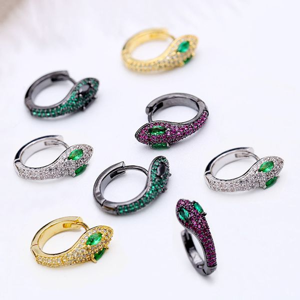 fashion punk rock cool green eye snake shape hoop earrings cubic zirconia women young girl jewelry multicolor all-purpose style, Golden 
fashion punk rock cool green eye snake shape hoop earrings cubic zirconia women young girl jewelry multicolor all-purpose style, Golden