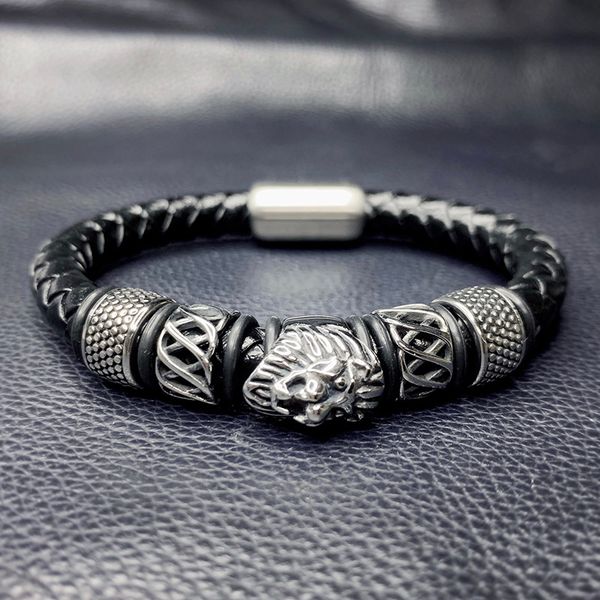 new design punk men jewelry black braided leather bracelet lion bracelet steel magnetic clasp male bijoux homme sp0072, Golden;silver
new design punk men jewelry black braided leather bracelet lion bracelet steel magnetic clasp male bijoux homme sp0072, Golden;silver