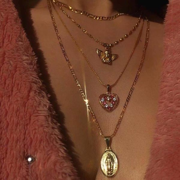 fashion angel love heart portrait custom necklace crystal multilayer gold color long necklace women boho party charm jewelry, Silver
fashion angel love heart portrait custom necklace crystal multilayer gold color long necklace women boho party charm jewelry, Silver