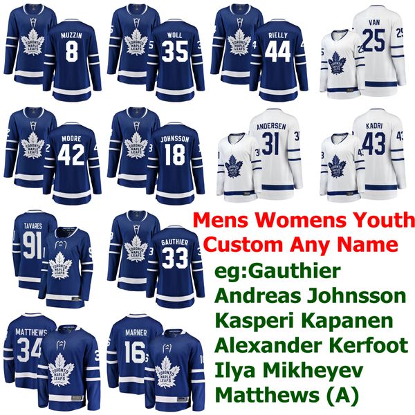 Toronto Maple Leafs Ice Hockey Jerseys 8 Jake Muzzin Jersey Nic Petan Nicholas Shore Rasmus Sandin William Nylander Blue Custom Stitched