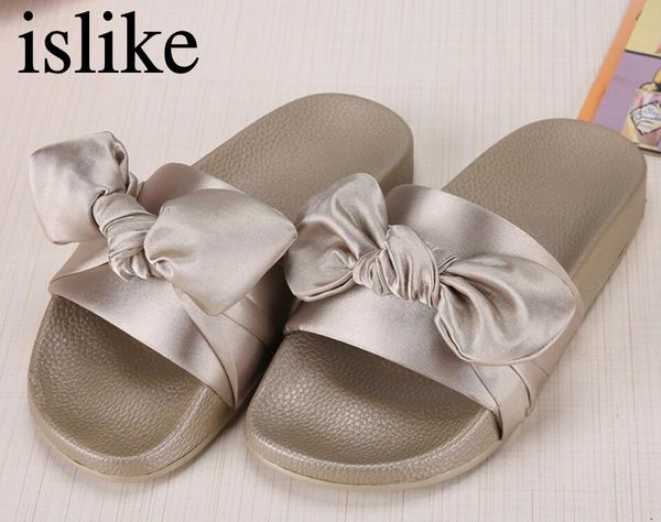 islike silk bow slides women summer beach shoes woman no fur slippers flat heels flip flops ladies bohemia sandals, Black
islike silk bow slides women summer beach shoes woman no fur slippers flat heels flip flops ladies bohemia sandals, Black