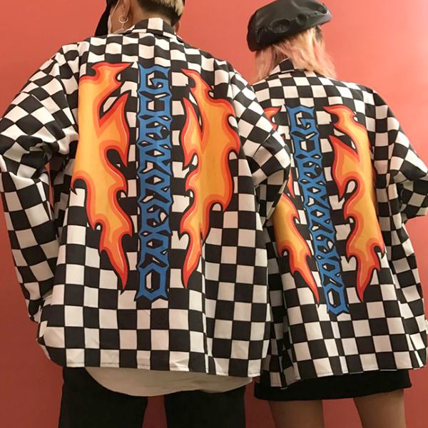 2019 korea ulzzang harajuku black and white checkerboard plaid shirt fire flame print loose long-sleeved jacket, Black;brown
2019 korea ulzzang harajuku black and white checkerboard plaid shirt fire flame print loose long-sleeved jacket, Black;brown