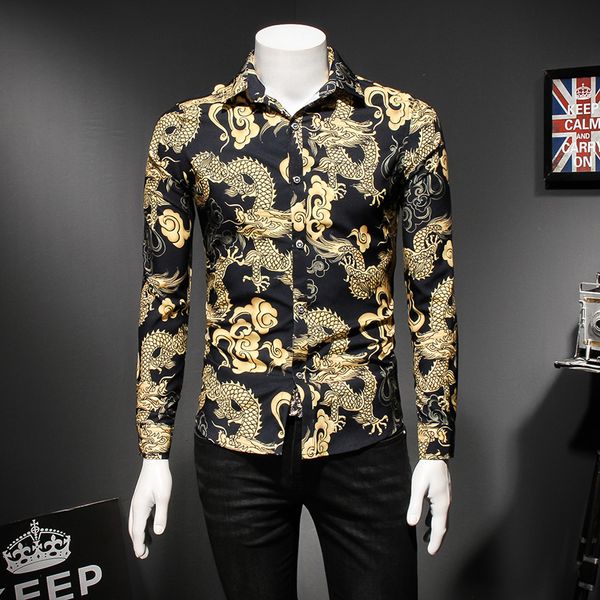 men's casual shirts chinese dragon shirt men long sleeve slim fit social clothes, White;black
men's casual shirts chinese dragon shirt men long sleeve slim fit social clothes, White;black