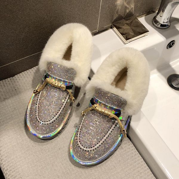 2019 round head shallow lambskin fur stitching crystal velvet flat shoes women's new autumn and winter fashion snow boots tide, Black
2019 round head shallow lambskin fur stitching crystal velvet flat shoes women's new autumn and winter fashion snow boots tide, Black