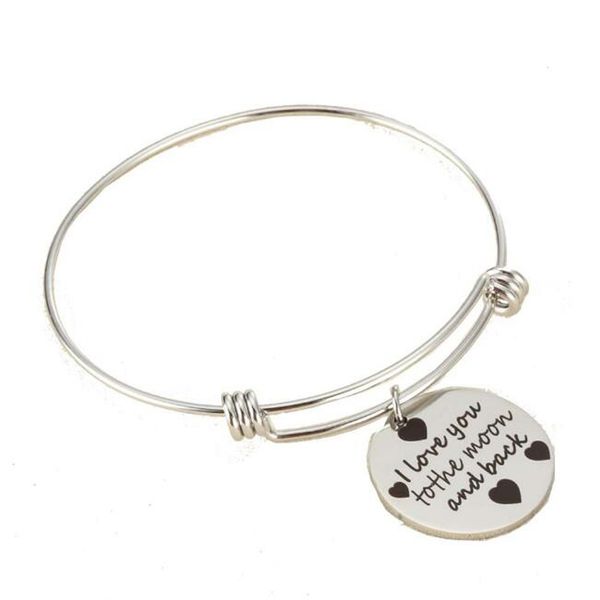 women girl jewelry i love you to the moon and back stainless steel adjustable charm bangle fashion bracelets, White
women girl jewelry i love you to the moon and back stainless steel adjustable charm bangle fashion bracelets, White