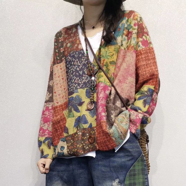 literary retro print v-neck long-sleeved loose knit cardigan jacket women sweater md, White
literary retro print v-neck long-sleeved loose knit cardigan jacket women sweater md, White