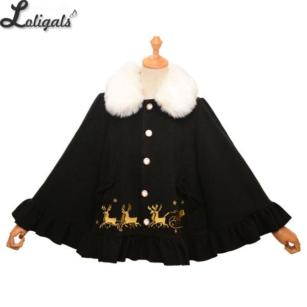 women's wool & blends sweet warm winter lolita cape coat mi-lu embroidered, Black
women's wool & blends sweet warm winter lolita cape coat mi-lu embroidered, Black