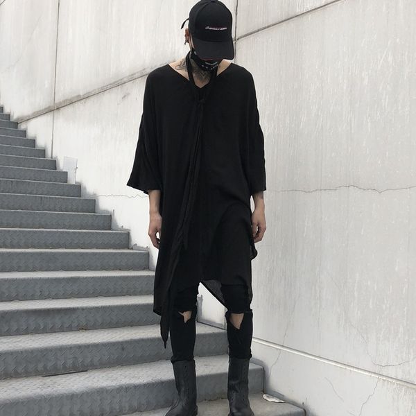 men punk gothic style loose long t-shirt male oversize v-neck fashion casual half sleeve tee shirt, White;black
men punk gothic style loose long t-shirt male oversize v-neck fashion casual half sleeve tee shirt, White;black