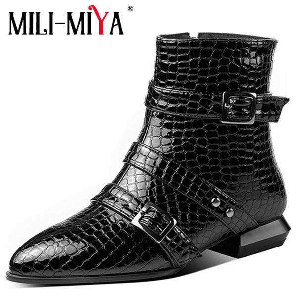 mili-miya motorcycle women ankle boots microfiber metal decoration pointed toe zipper square heels waterproof large size 34-50, Black
mili-miya motorcycle women ankle boots microfiber metal decoration pointed toe zipper square heels waterproof large size 34-50, Black