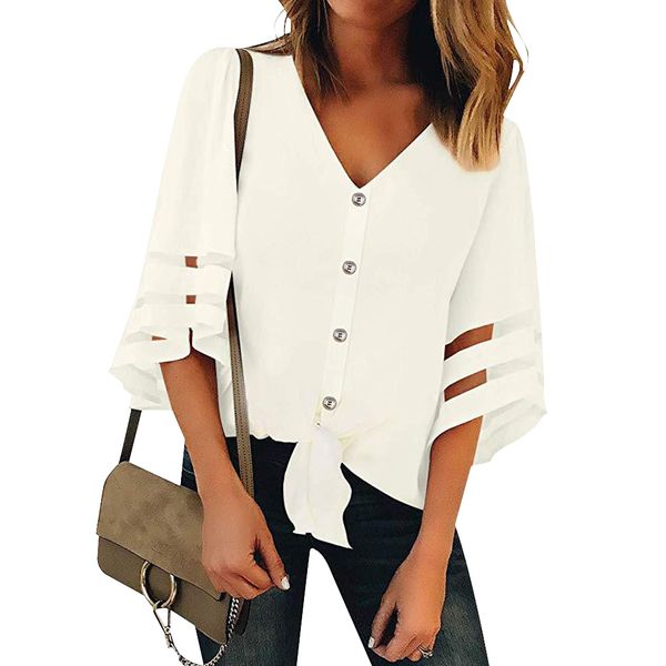 fashion trumpet sleeve travel solid patchwork daily out ladies women blouse summer button front v neck chiffon dating, White
fashion trumpet sleeve travel solid patchwork daily out ladies women blouse summer button front v neck chiffon dating, White