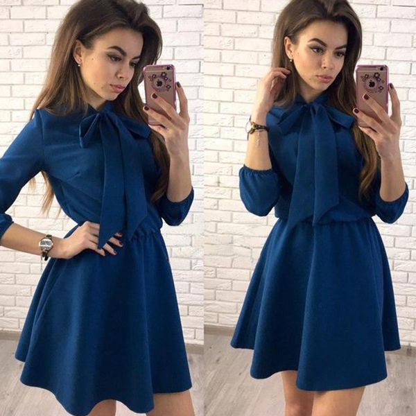 fashion-women fashion bow causal party dress wrist sleeve a -line o neck solid vintage dress spring plus size women mini dresses, Black;gray
fashion-women fashion bow causal party dress wrist sleeve a -line o neck solid vintage dress spring plus size women mini dresses, Black;gray