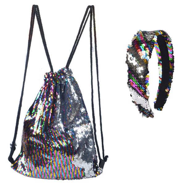 mermaid reversible sequin drawstring backpack portable designer bag with headband luxury accessory for women and girls 7colors
mermaid reversible sequin drawstring backpack portable designer bag with headband luxury accessory for women and girls 7colors