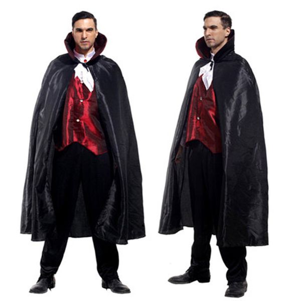 

man vampire costume for halloween masquerade party ghost devil fancy dress cosplay clothes with cloak, Black;red