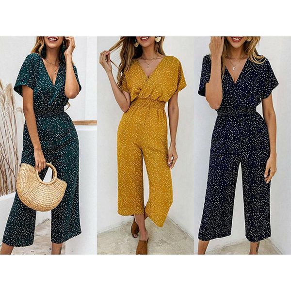 women leisure polka dot printing holiday long playsuit romper ladies v neck wide leg jumpsuit, Black;white
women leisure polka dot printing holiday long playsuit romper ladies v neck wide leg jumpsuit, Black;white