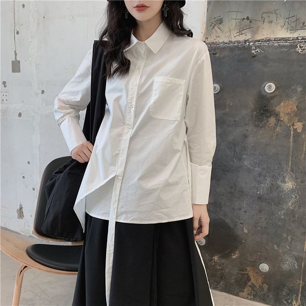 2020 spring and autumn new youth popular solid color asymmetric loose loose solid color long-sleeved shirt fashion casual top, White
2020 spring and autumn new youth popular solid color asymmetric loose loose solid color long-sleeved shirt fashion casual top, White
