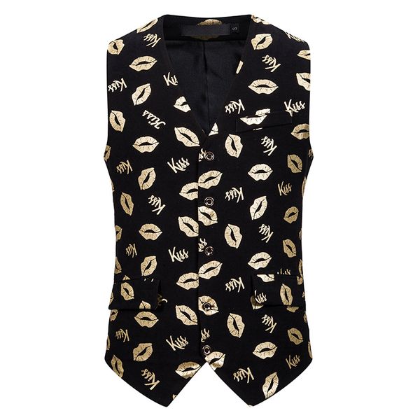 fashion gold lips bronzing print vest men single breasted casual slim sleeveless waistcoat mens stage wedding night club vests, Black;white
fashion gold lips bronzing print vest men single breasted casual slim sleeveless waistcoat mens stage wedding night club vests, Black;white