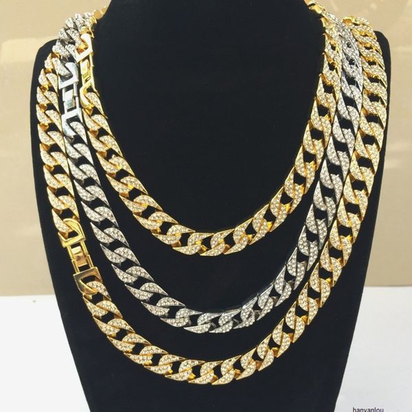 cuban link chains men's hip-hop necklace full diamond big gold chain hiphop necklace bracelet accessories, Silver
cuban link chains men's hip-hop necklace full diamond big gold chain hiphop necklace bracelet accessories, Silver