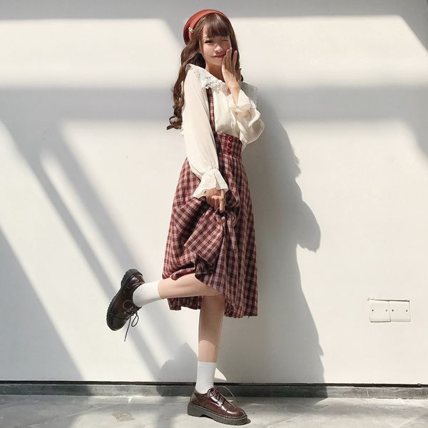 womens two piece sets 2019 spring new korean fashion peter pan collar flare sleeve chiffon shirt + plaid strap dress, White
womens two piece sets 2019 spring new korean fashion peter pan collar flare sleeve chiffon shirt + plaid strap dress, White