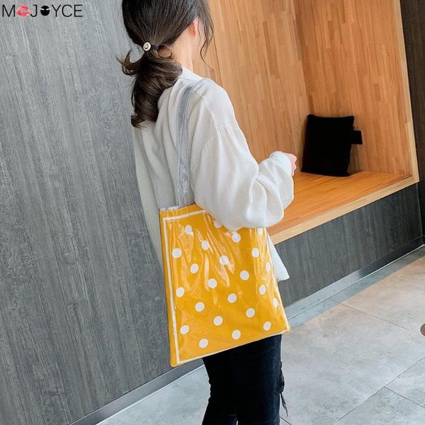 girls dot print shoulder handbags women pvc shopping totes handle bags