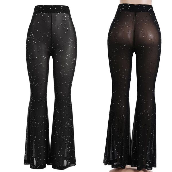 women sheer glitter flared pants full length bell bottom mesh rhinestone trousers leggings high waist club dance wear, Black;red
women sheer glitter flared pants full length bell bottom mesh rhinestone trousers leggings high waist club dance wear, Black;red