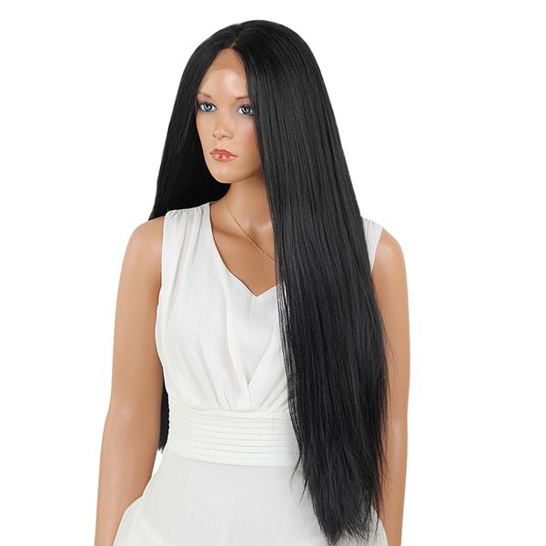 long synthetic wig middle part straight front lace wig hairpieces handmade, Black
long synthetic wig middle part straight front lace wig hairpieces handmade, Black
