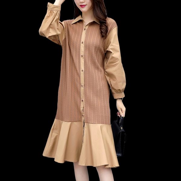 autumn and winter korean version plus size dress women clothing stitching long sleeve casual midi dress female robes ta8550, Black;gray
autumn and winter korean version plus size dress women clothing stitching long sleeve casual midi dress female robes ta8550, Black;gray